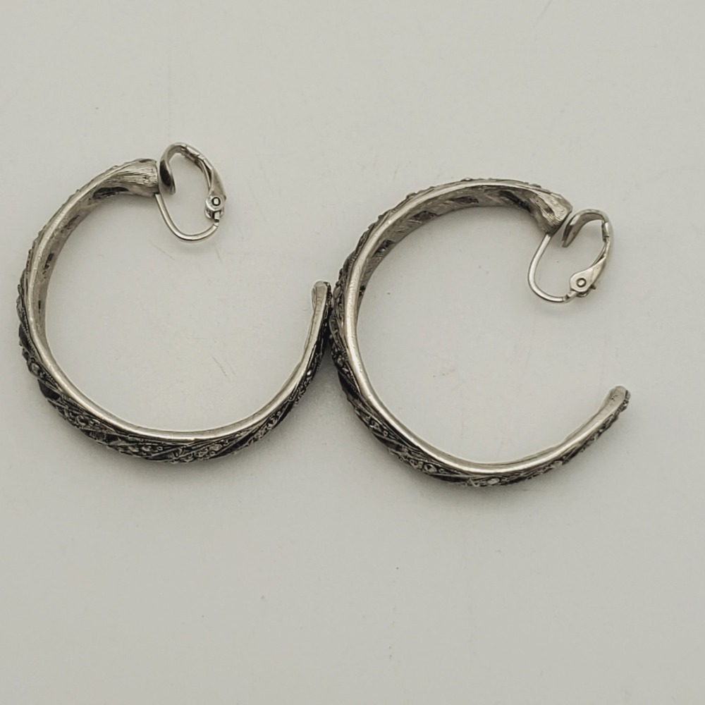 Avon Hoop Earrings Silver Tone Faux Marcasite Clip On Openwork Timeless Style 92 - Picture 3 of 7